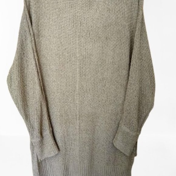 V-Neck Crochet Knit Sweater Loose Fit Hi-Low Hem Pullover Beige Large Disc Ship - Picture 4 of 5